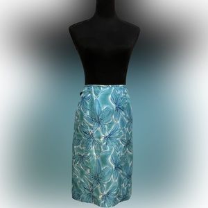 Kasper Pencil Skirt in Tropical Blues